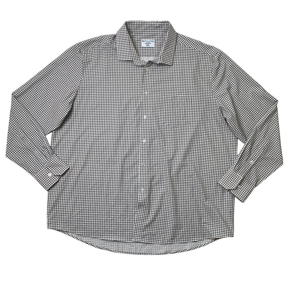 &Collar Shirt Mens 2XL Hunter Green Windowpane Long Sleeve Performance Dress